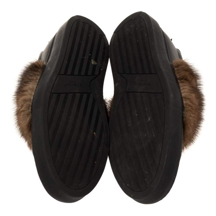 Pre Owned Givenchy Black/Brown Leather and Mink Fur Urban Street Slip On Sneakers Size 45