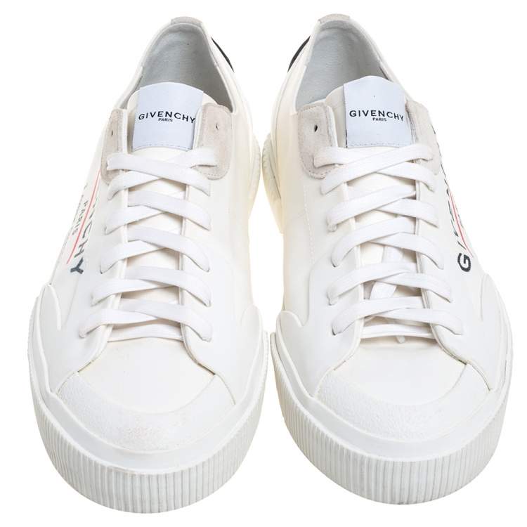 Pre Owned Givenchy White Logo Print Coated Canvas And Rubber Tennis Light Low Top Sneakers Size 44