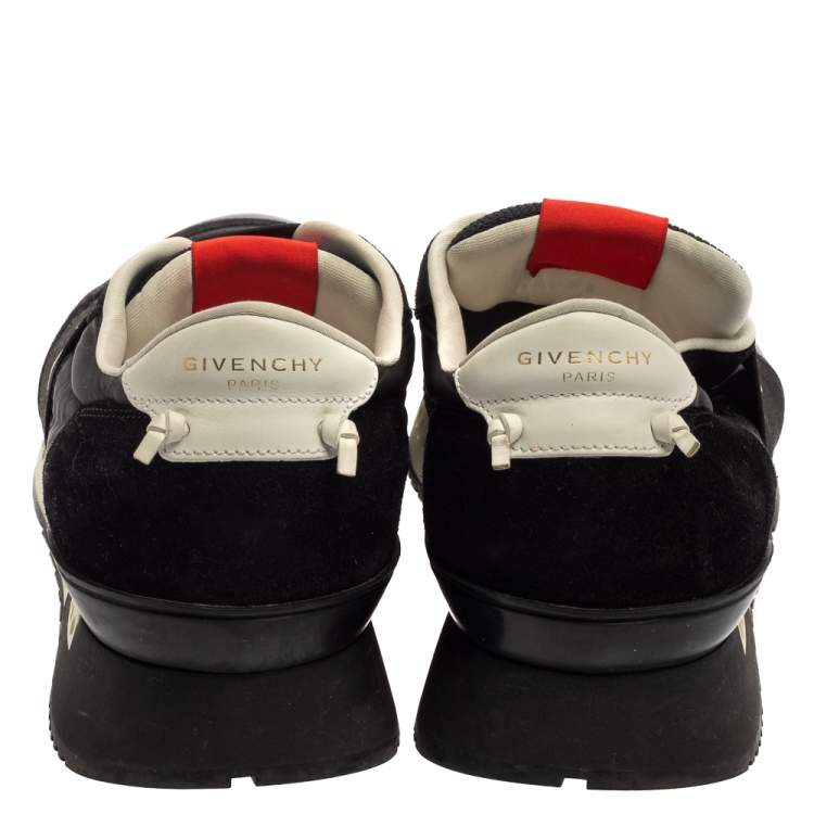 Pre Owned Givenchy Black/Red Leather and Mesh Active Runner Slip On Sneakers Size 43