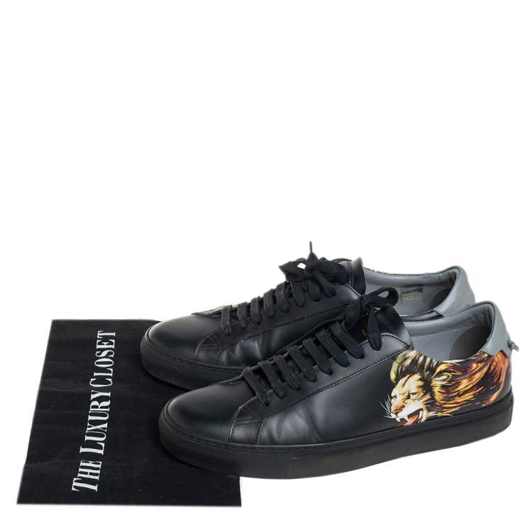 Pre Owned Givenchy Black Leather Lion Print Urban Street Low Top Sneakers Size 42