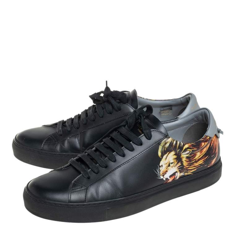 Pre Owned Givenchy Black Leather Lion Print Urban Street Low Top Sneakers Size 42