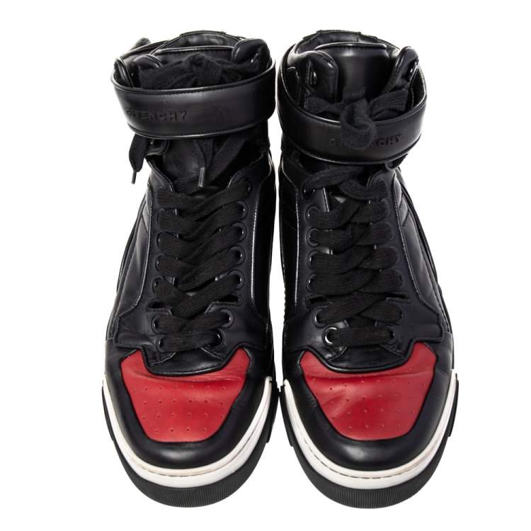 Pre Owned Givenchy Black/Red Leather High Top Sneakers Size 43