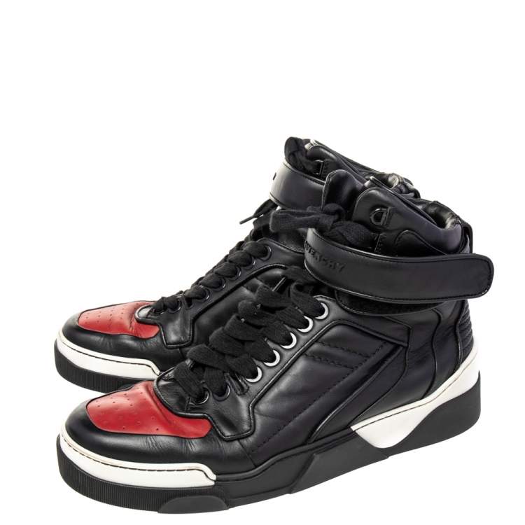 Pre Owned Givenchy Black/Red Leather High Top Sneakers Size 43