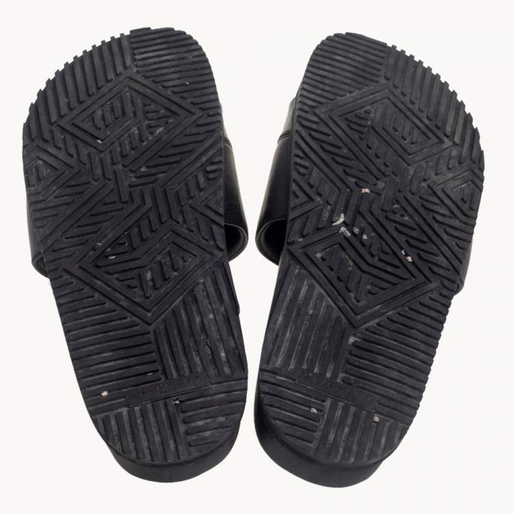 Pre Owned Givenchy Black Leather Logo Slide Sandals Size 45