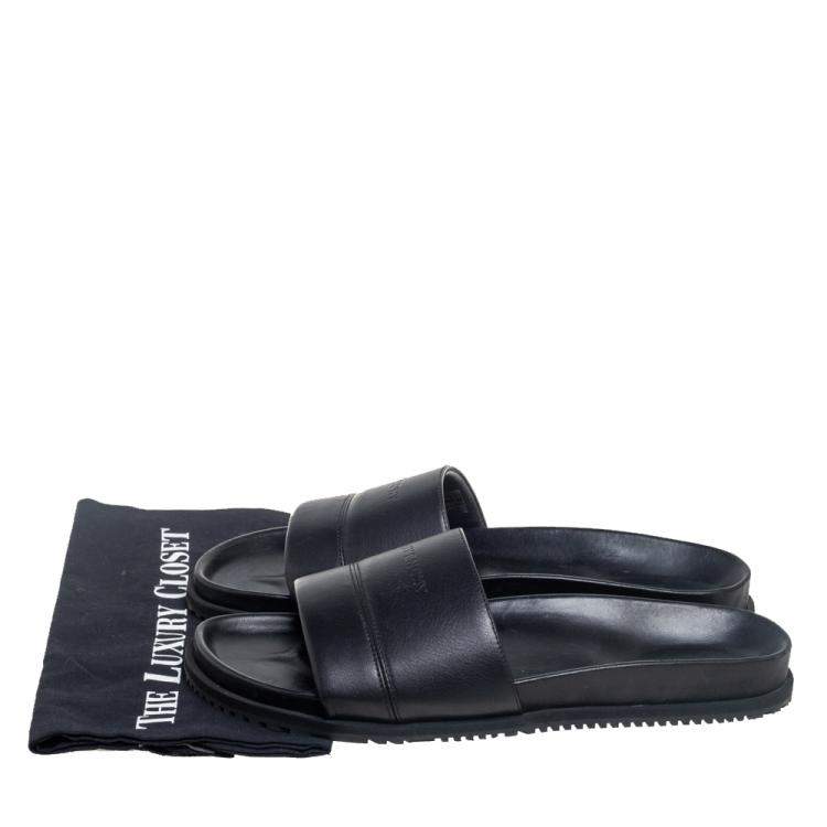 Pre Owned Givenchy Black Leather Logo Slide Sandals Size 45