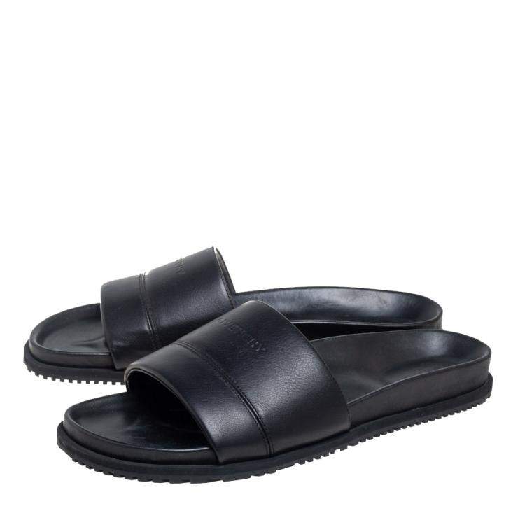 Pre Owned Givenchy Black Leather Logo Slide Sandals Size 45