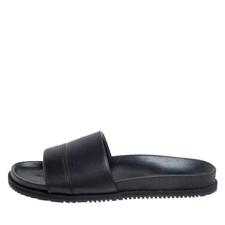 Pre Owned Givenchy Black Leather Logo Slide Sandals Size 45