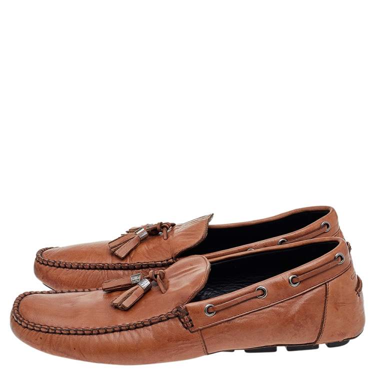 Pre Owned Givenchy Brown Leather Bow Tassels Slip On Loafers Size 42