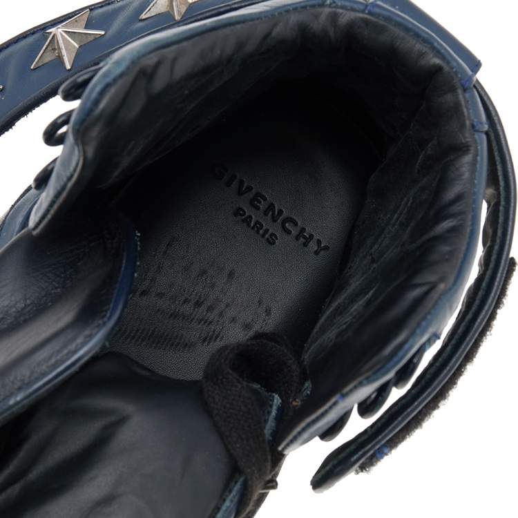 Pre Owned Givenchy Blue/Black Leather Tyson Star Studded High Top Sneakers Size 43