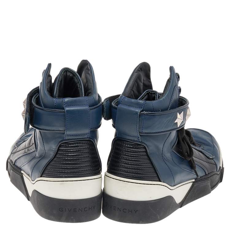 Pre Owned Givenchy Blue/Black Leather Tyson Star Studded High Top Sneakers Size 43