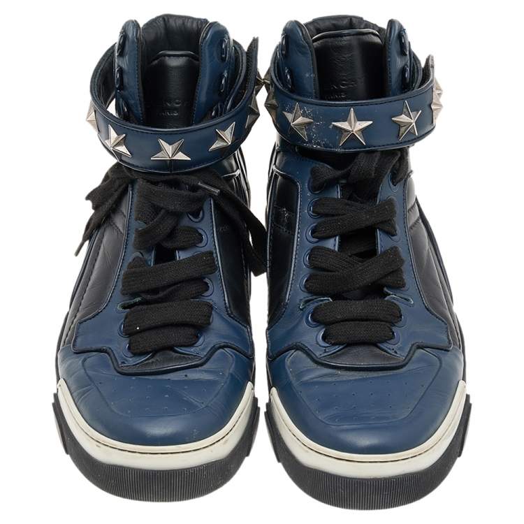 Pre Owned Givenchy Blue/Black Leather Tyson Star Studded High Top Sneakers Size 43