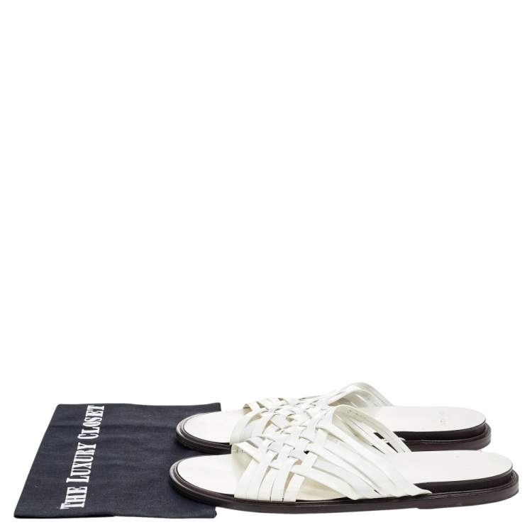 Pre Owned Givenchy White Leather Strappy Flat Slide Sandals Size 43
