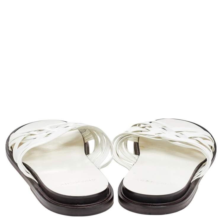 Pre Owned Givenchy White Leather Strappy Flat Slide Sandals Size 43
