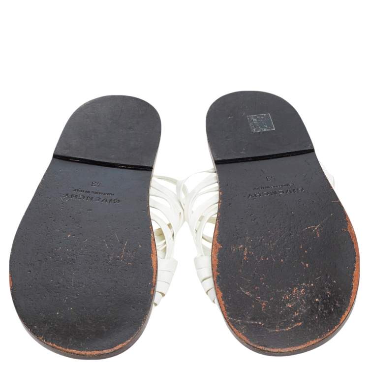 Pre Owned Givenchy White Leather Strappy Flat Slide Sandals Size 43