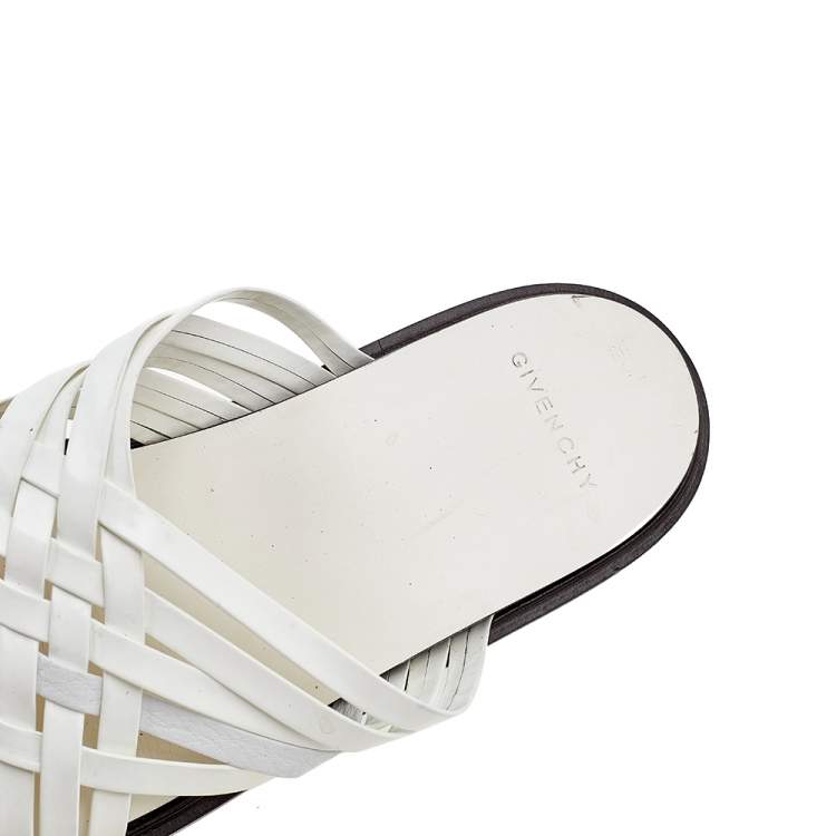 Pre Owned Givenchy White Leather Strappy Flat Slide Sandals Size 43