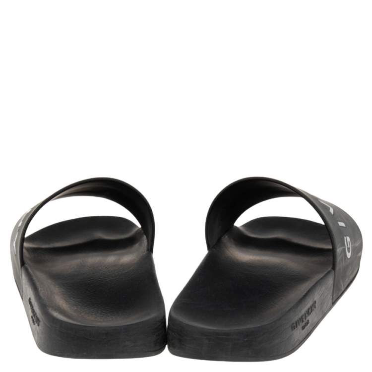 Pre Owned Givenchy Black Rubber Logo Flat Slides Size 43
