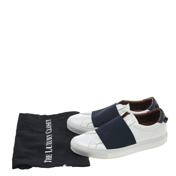 Pre Owned Givenchy White/Blue Leather And Elastic Band Urban Street Slip On Sneakers Size 39