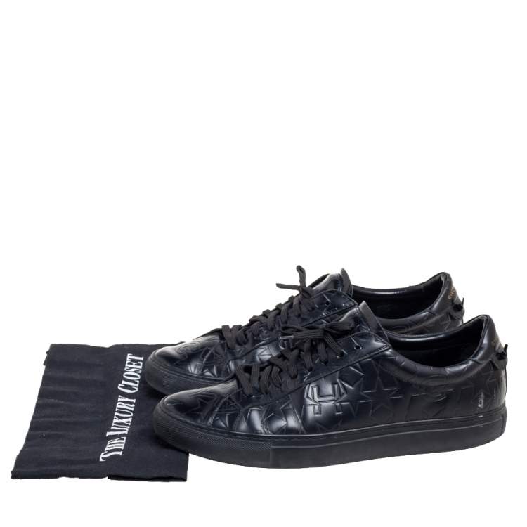 Pre Owned Givenchy Black Leather Star Embossed Lace Up Sneakers Size 42.5