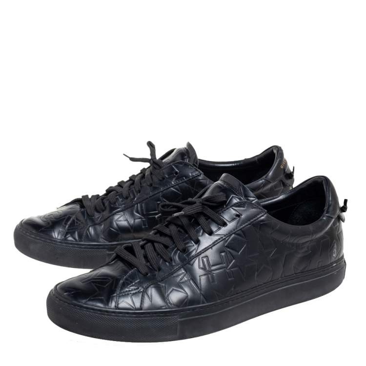 Pre Owned Givenchy Black Leather Star Embossed Lace Up Sneakers Size 42.5
