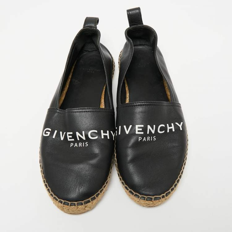 Pre Owned Givenchy Black Logo Leather Slip On Espadrille Flats Size 40