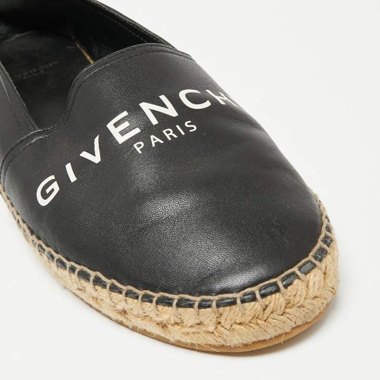 Pre Owned Givenchy Black Logo Leather Slip On Espadrille Flats Size 40