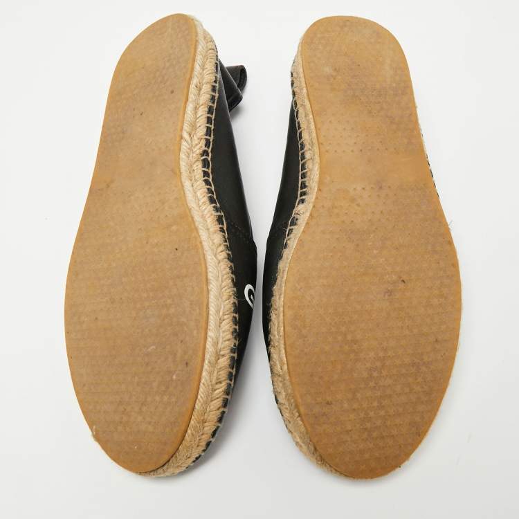Pre Owned Givenchy Black Logo Leather Slip On Espadrille Flats Size 40