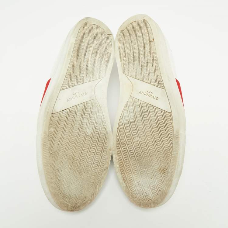 Pre Owned Givenchy White/Red Leather and Elastic Band Urban Street Slip-On Sneakers Size 44