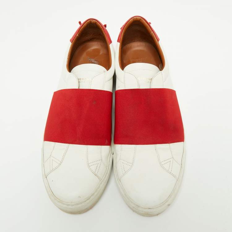 Pre Owned Givenchy White/Red Leather and Elastic Band Urban Street Slip-On Sneakers Size 44