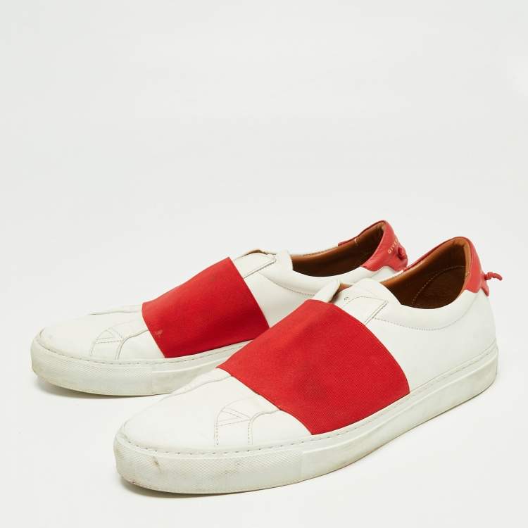 Pre Owned Givenchy White/Red Leather and Elastic Band Urban Street Slip-On Sneakers Size 44