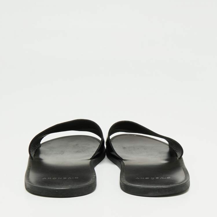 Pre Owned Givenchy Black Leather Star Embossed Flat Slide Sandals Size 41