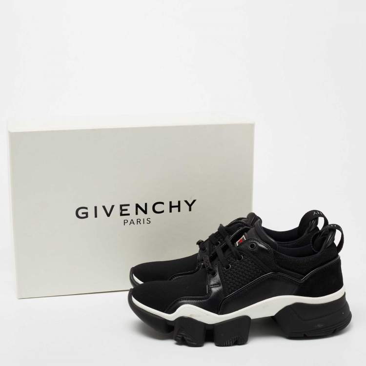 Pre Owned Givenchy Black Leather And Neoprene Fabric Jaw Low Sneakers Size 41