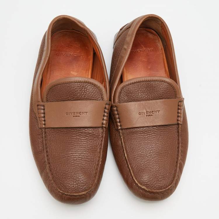 Pre Owned Givenchy Brown Leather Slip On Loafers Size 40