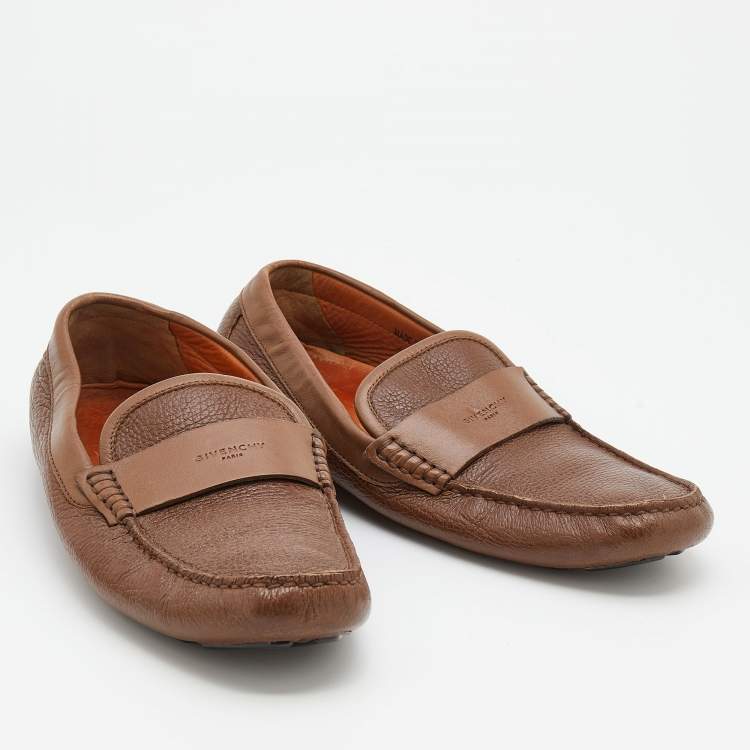 Pre Owned Givenchy Brown Leather Slip On Loafers Size 40