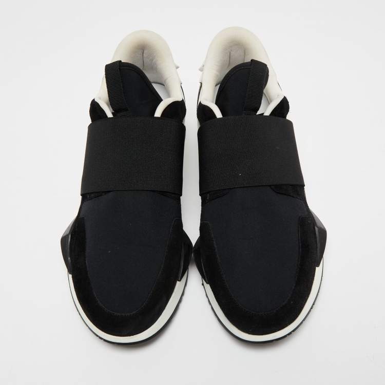 Pre Owned Givenchy Black/White Suede and Nylon Runner Elastic Slip On Sneakers  Size 40 