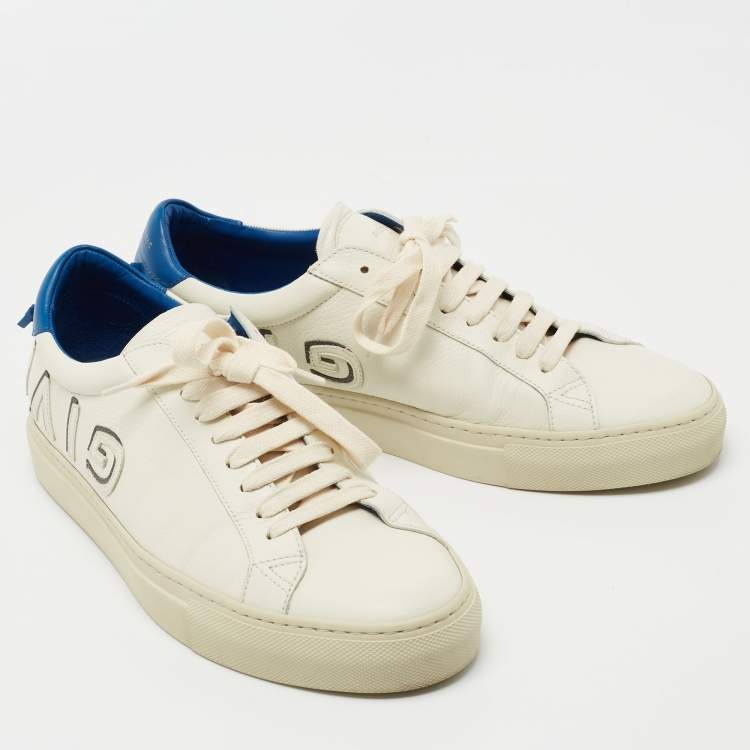 Pre Owned Givenchy White/Blue Leather Reverse Letter Low Top Sneakers Size 41