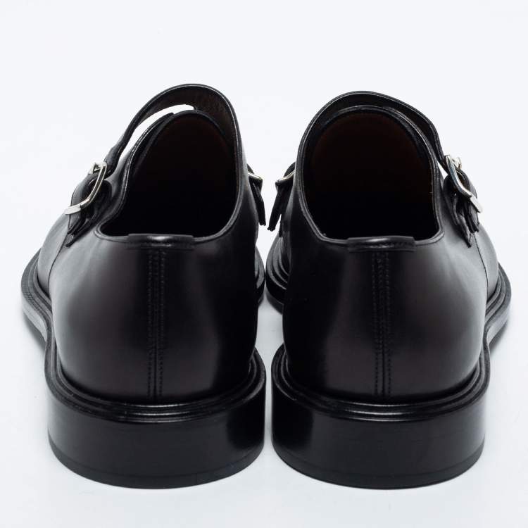 Pre Owned Givenchy Black Leather Buckle Monk Derby Size 41