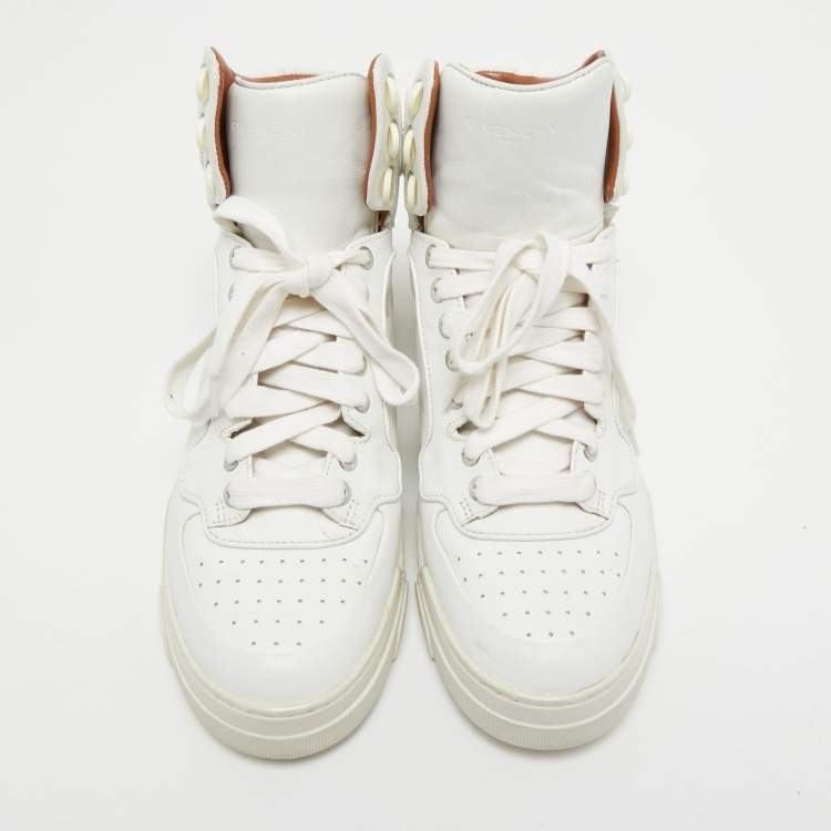 Pre Owned Givenchy White Leather Tyson Star Studded High Top Sneakers Size 37.5