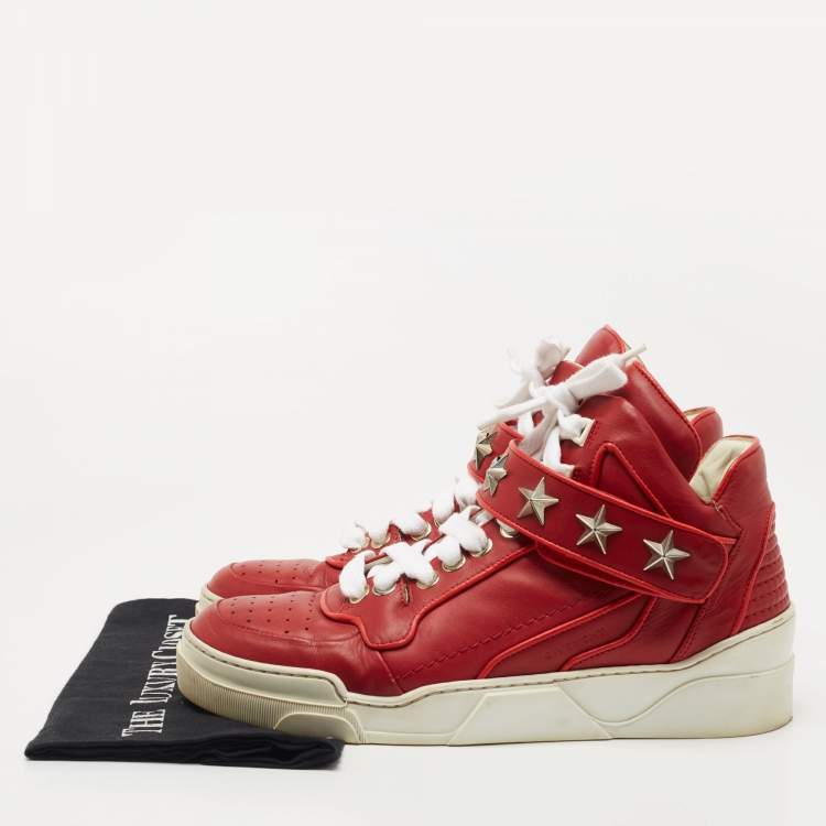 Pre Owned Givenchy Red Leather Tyson Star High Top Sneakers Size 43