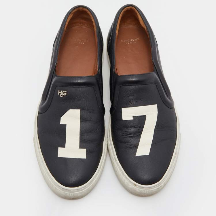 Pre Owned Givenchy Black Leather Pervert 17 Print Slip On Sneakers Size 38