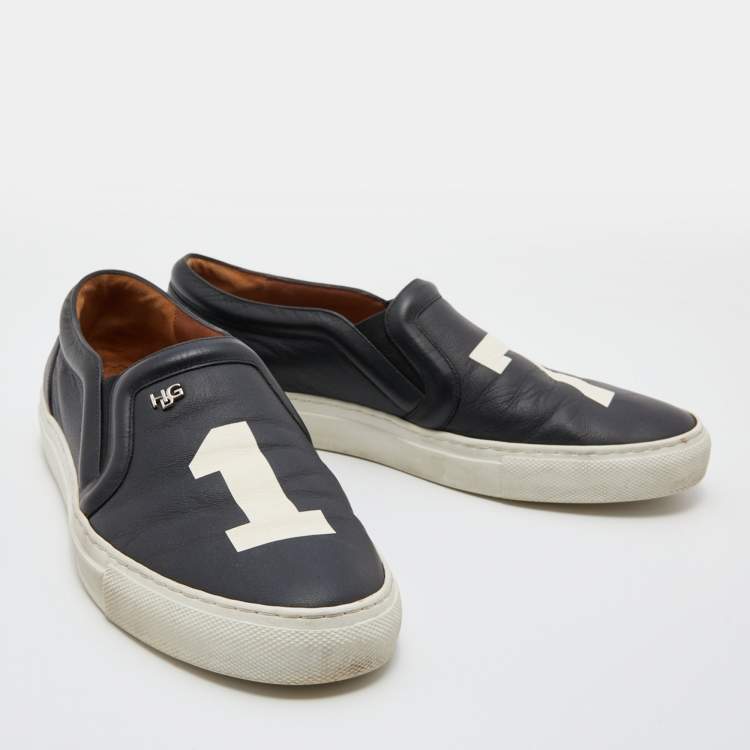 Pre Owned Givenchy Black Leather Pervert 17 Print Slip On Sneakers Size 38