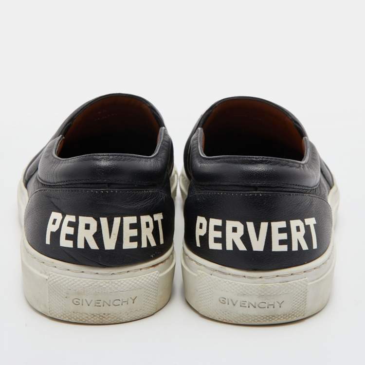 Pre Owned Givenchy Black Leather Pervert 17 Print Slip On Sneakers Size 38