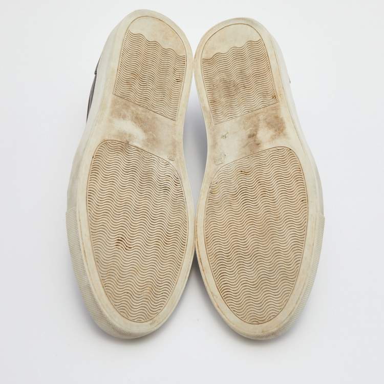Pre Owned Givenchy Black Leather Pervert 17 Print Slip On Sneakers Size 38