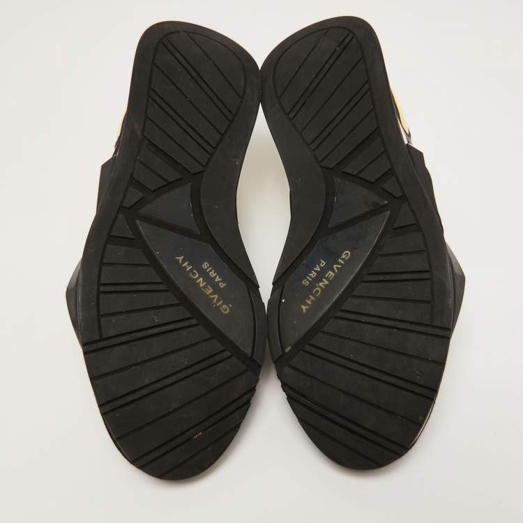 Pre Owned Givenchy Black/Light Yellow Leather, Neoprene and Suede Runner Elastic Sneakers Size 40