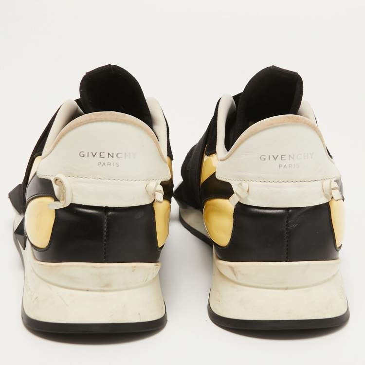 Pre Owned Givenchy Black/Light Yellow Leather, Neoprene and Suede Runner Elastic Sneakers Size 40