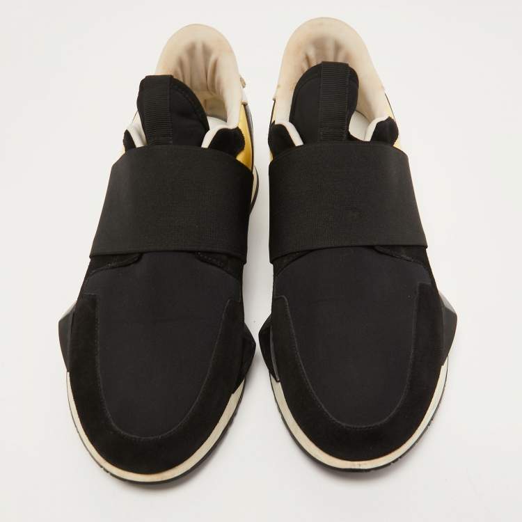 Pre Owned Givenchy Black/Light Yellow Leather, Neoprene and Suede Runner Elastic Sneakers Size 40