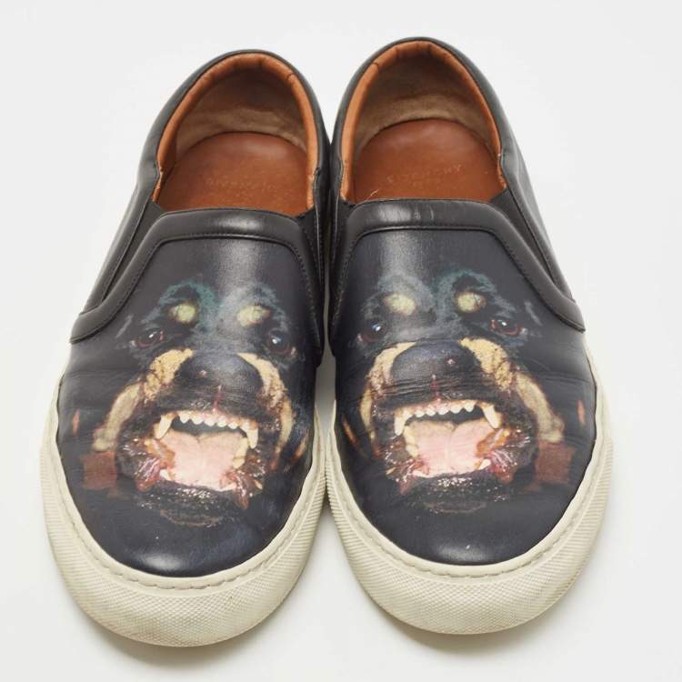 Pre Owned Givenchy Navy Blue Leather Rottweiler Slip On Sneakers Size 45