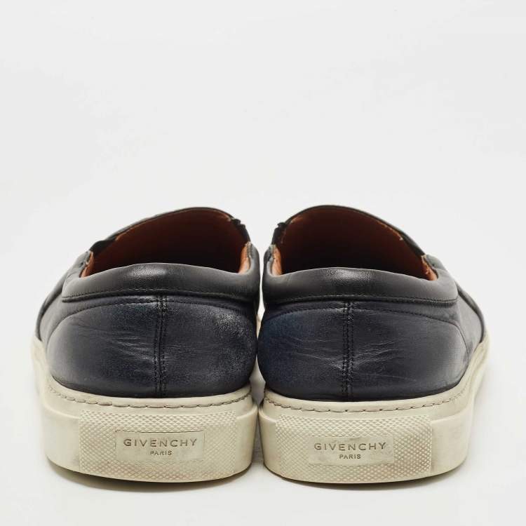 Pre Owned Givenchy Navy Blue Leather Rottweiler Slip On Sneakers Size 45