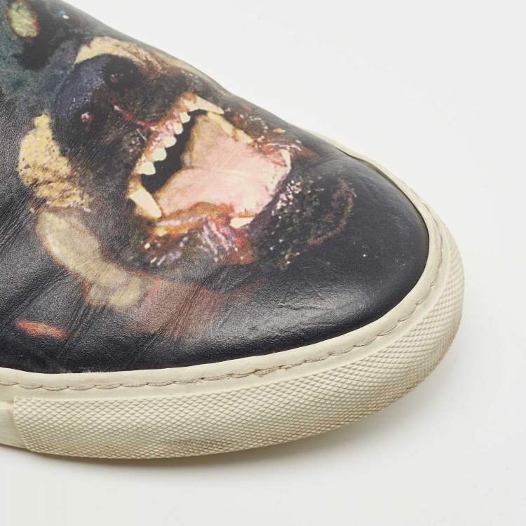 Pre Owned Givenchy Navy Blue Leather Rottweiler Slip On Sneakers Size 45