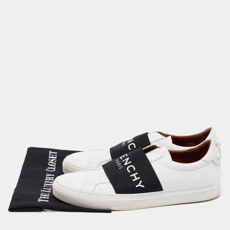 Pre Owned Givenchy White/Black Leather And Elastic Band Urban Street Slip On Sneakers Size 44