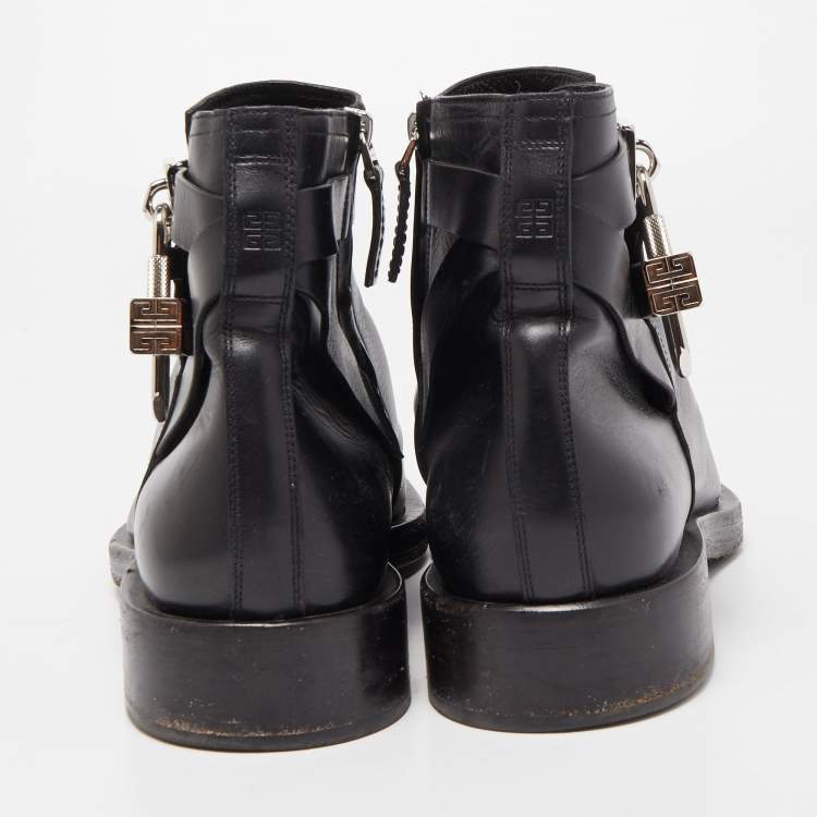 Pre Owned Givenchy Black Leather Padlock Ankle Boots Size 44